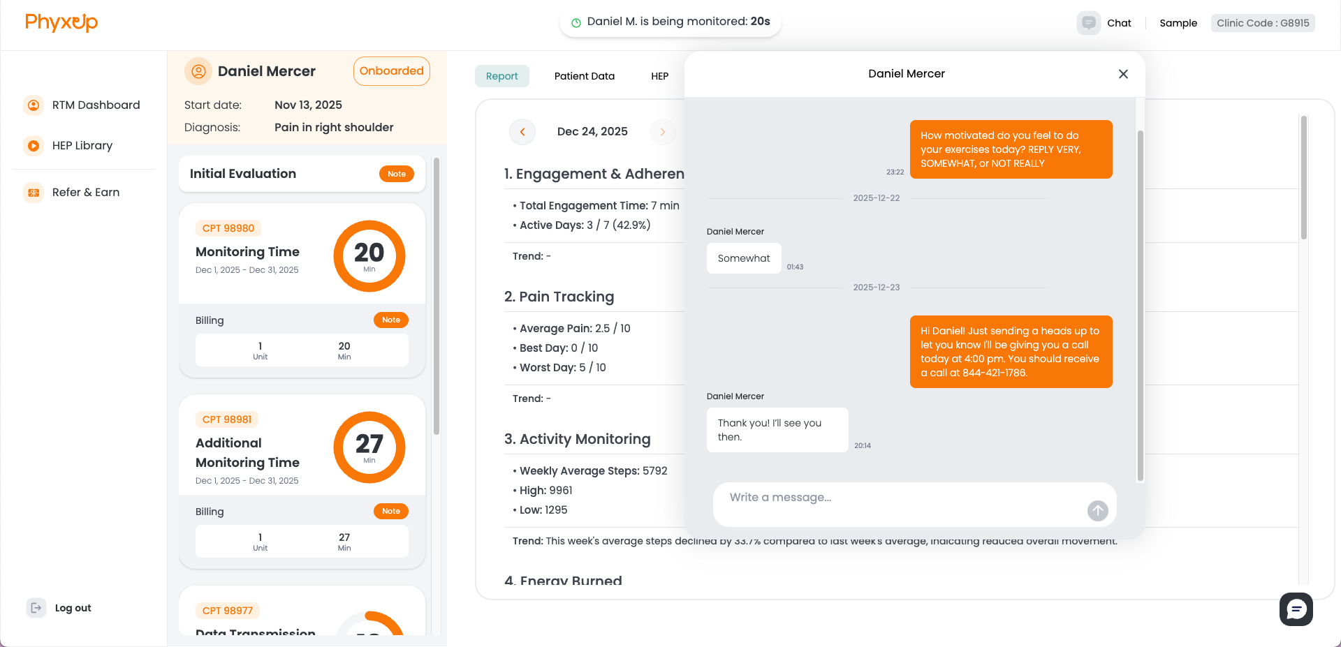 patient dashboard screenshot