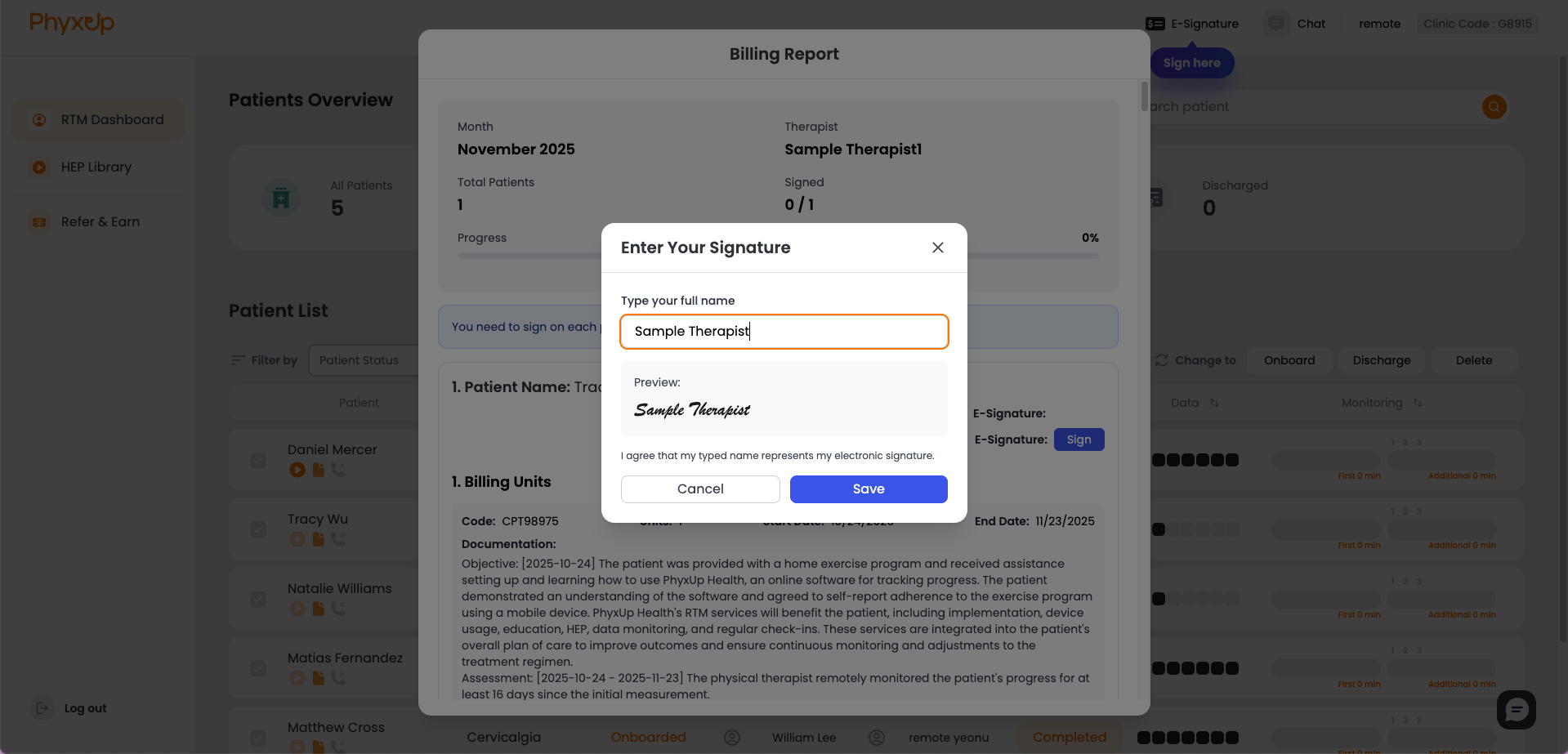 patient dashboard screenshot