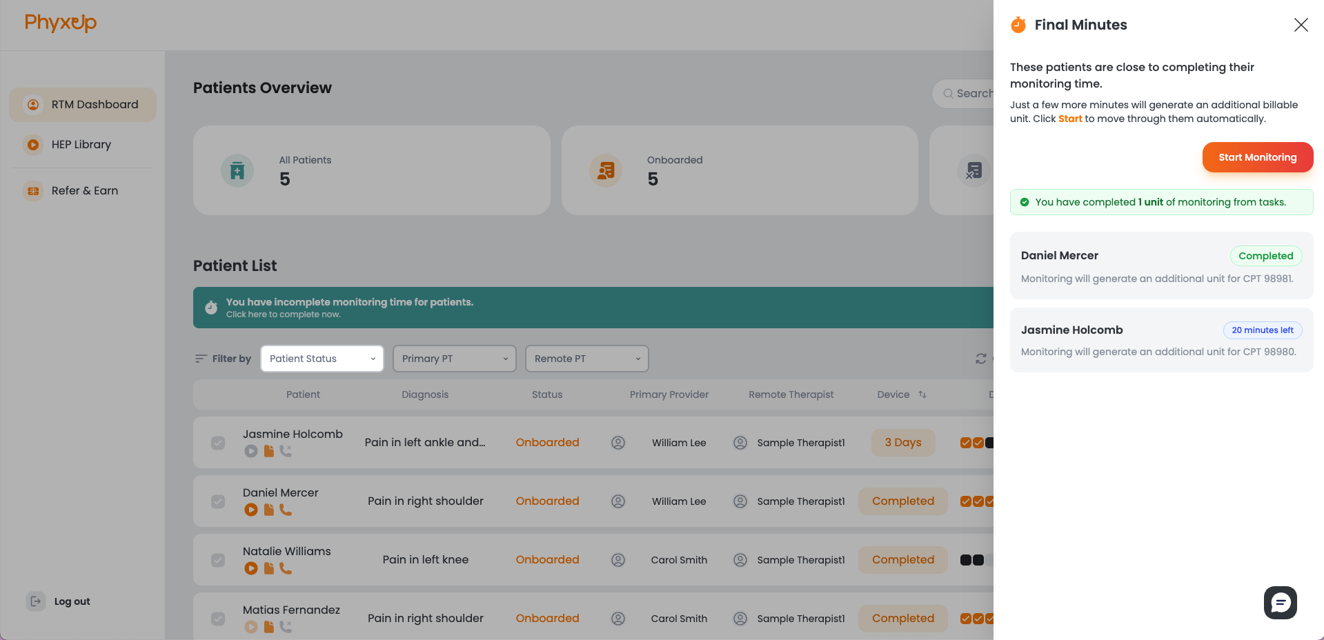 patient dashboard screenshot