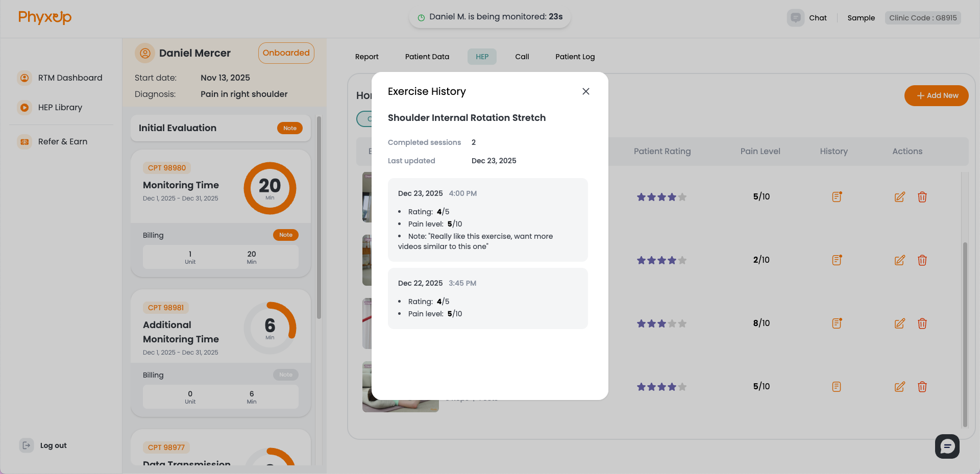 patient dashboard screenshot